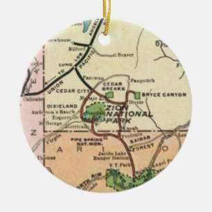 Ornamento De Cerâmica Mapa Antigo do Zion Park 