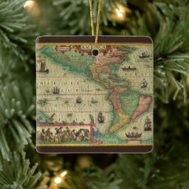 Ornamento De Cerâmica Mapa antigo mundial das Américas, 1606