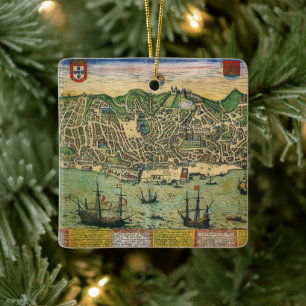 Ornamento De Cerâmica Mapa antigo, Plano Municipal de Lisboa, Portugal,