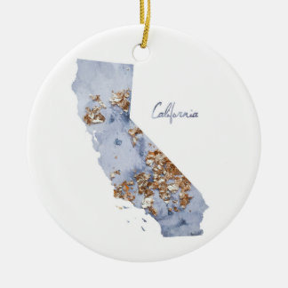 Ornamento De Cerâmica Mapa azul & Dourado do estado de Califórnia