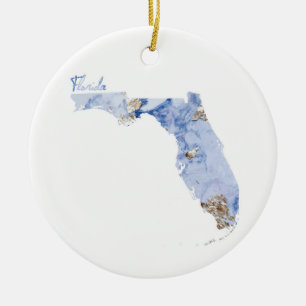 Ornamento De Cerâmica Mapa azul & Dourado do estado de Florida