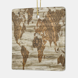 Ornamento De Cerâmica Mapa castanho da impressão mundial