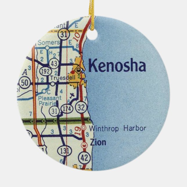 Ornamento De Cerâmica Mapa clássico do Kenosha (Traseira)
