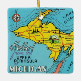 Ornamento De Cerâmica Mapa Colorido Antigo de Michigan