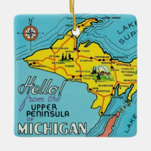 Ornamento De Cerâmica Mapa Colorido Antigo de Michigan