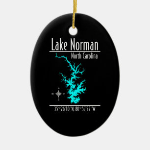 Ornamento De Cerâmica Mapa Coordenadas do Lago Norman Carolina do Norte