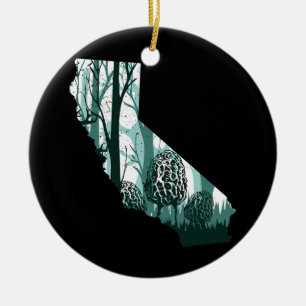 Ornamento De Cerâmica Mapa da Califórnia Tropa Morel Mushroom Caçando em