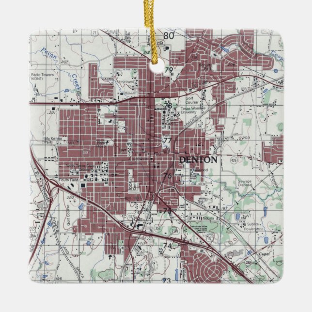 Ornamento De Cerâmica Mapa da cidade de Denton Texas (Frente)