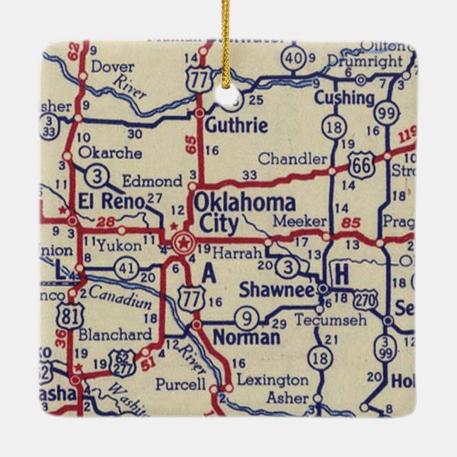 Ornamento De Cerâmica Mapa da Cidade de Oklahoma (Verso)