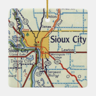 Ornamento De Cerâmica Mapa da cidade de Sioux de Iowa