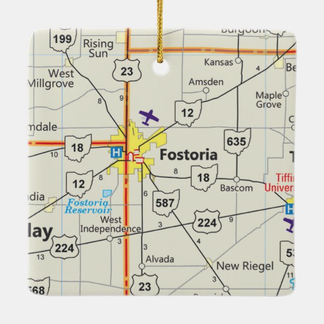 Ornamento De Cerâmica Mapa da estrada de Fostoria Ohio (Verso)