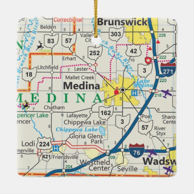 Ornamento De Cerâmica Mapa da estrada de Medina Ohio (Verso)