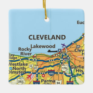 Ornamento De Cerâmica Mapa da Vintage Cleveland OH