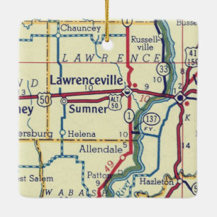 Ornamento De Cerâmica Mapa da Vintage de Lawrenceville IL