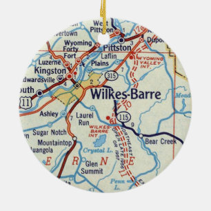 Ornamento De Cerâmica Mapa da Vintage de Wilkes Barre