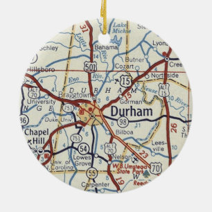 Ornamento De Cerâmica Mapa da Vintage do Durham NC