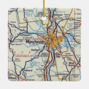 Ornamento De Cerâmica Mapa da Vintage do Manchester NH