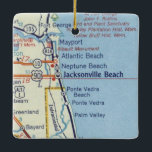 Ornamento De Cerâmica Mapa da Vintage em Jacksonville Beach<br><div class="desc">Enfeites de natal para Jacksonville Beach Florida e Neptune Beach no mapa de colheita.</div>