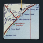 Ornamento De Cerâmica Mapa da Vintage em Myrtle Beach<br><div class="desc">Enfeites de natal para Myrtle Beach,  Carolina do Sul,  com mapa de estradas vintage.</div>
