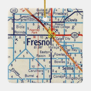 Ornamento De Cerâmica Mapa da Vintage Fresno