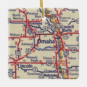 Ornamento De Cerâmica Mapa da Vintage Omaha NE
