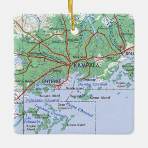 Ornamento De Cerâmica Mapa da Vintagem de Kampala Uganda