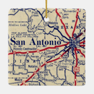 Ornamento De Cerâmica Mapa da Vintagem de San Antonio TX