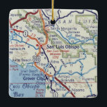 Ornamento De Cerâmica Mapa da Vintagem de San Luis Obispo<br><div class="desc">Enfeites de natal de San Luis Obispo com mapa de safra de 1955.</div>