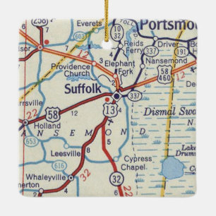 Ornamento De Cerâmica Mapa da Vintagem de Suffolk VA