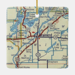 Ornamento De Cerâmica Mapa da Vintagem do Brainerd MN