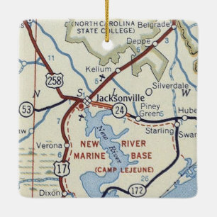 Ornamento De Cerâmica Mapa da Vintagem do Jacksonville NC