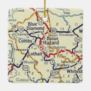 Ornamento De Cerâmica Mapa da Vintagem do KY Diamond Azul
