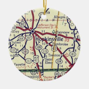 Ornamento De Cerâmica Mapa da Vintagem do KY Hopkinsville