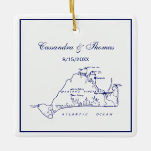 Ornamento De Cerâmica Mapa da Vintagem do Martha nº 1, Marinho Praça Azu