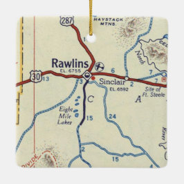 Ornamento De Cerâmica Mapa da Vintagem do Rawlins WY