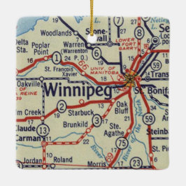 Ornamento De Cerâmica Mapa da Vintagem do Winnipeg MB
