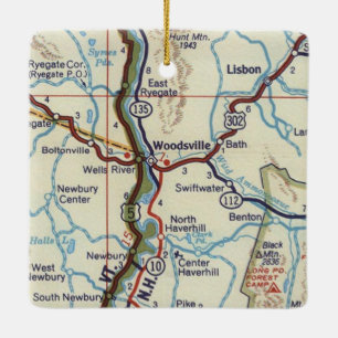 Ornamento De Cerâmica Mapa da Vintagem do Woodsville NH
