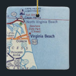 Ornamento De Cerâmica Mapa da Virgínia Beach Vintage<br><div class="desc">Virginia Beach Enfeites de natal feito com mapa de safra da década de 1950,  antes das autoestradas interestaduais.</div>