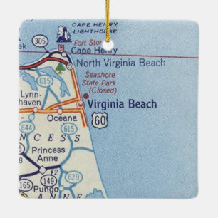 Ornamento De Cerâmica Mapa da Virgínia Beach Vintage