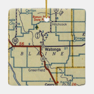 Ornamento De Cerâmica Mapa da Watonga Oklahoma Vintage