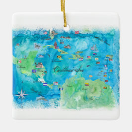 Ornamento De Cerâmica Mapa das caraíbas Antilhas do poster de viagens do