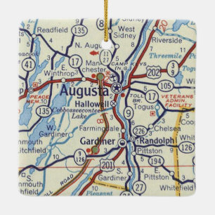 Ornamento De Cerâmica Mapa de Augusta Maine Vintage
