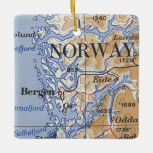 Ornamento De Cerâmica Mapa de Bergen Norway Vintage
