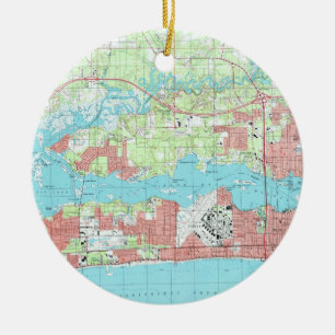 Ornamento De Cerâmica Mapa de Biloxi Mississippi (1992)
