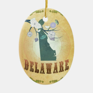 Ornamento De Cerâmica Mapa de Delaware com pássaros bonitos