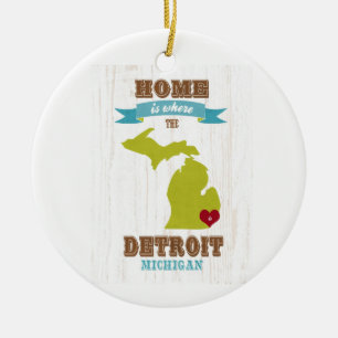 Ornamento De Cerâmica mapa de detroit, michigan - Home é onde o coração