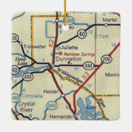 Ornamento De Cerâmica Mapa de Dunnellon Florida Vintage