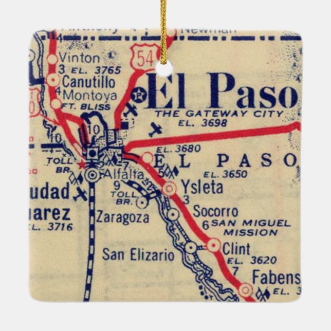 Ornamento De Cerâmica Mapa de El Paso TX 1948 (Verso)