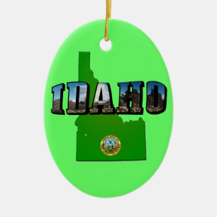 Ornamento De Cerâmica Mapa de Idaho, Selo e Texto de Imagem