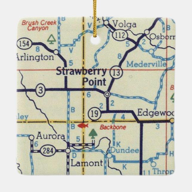 Ornamento De Cerâmica Mapa de Iowa do Strawberry Point (Verso)